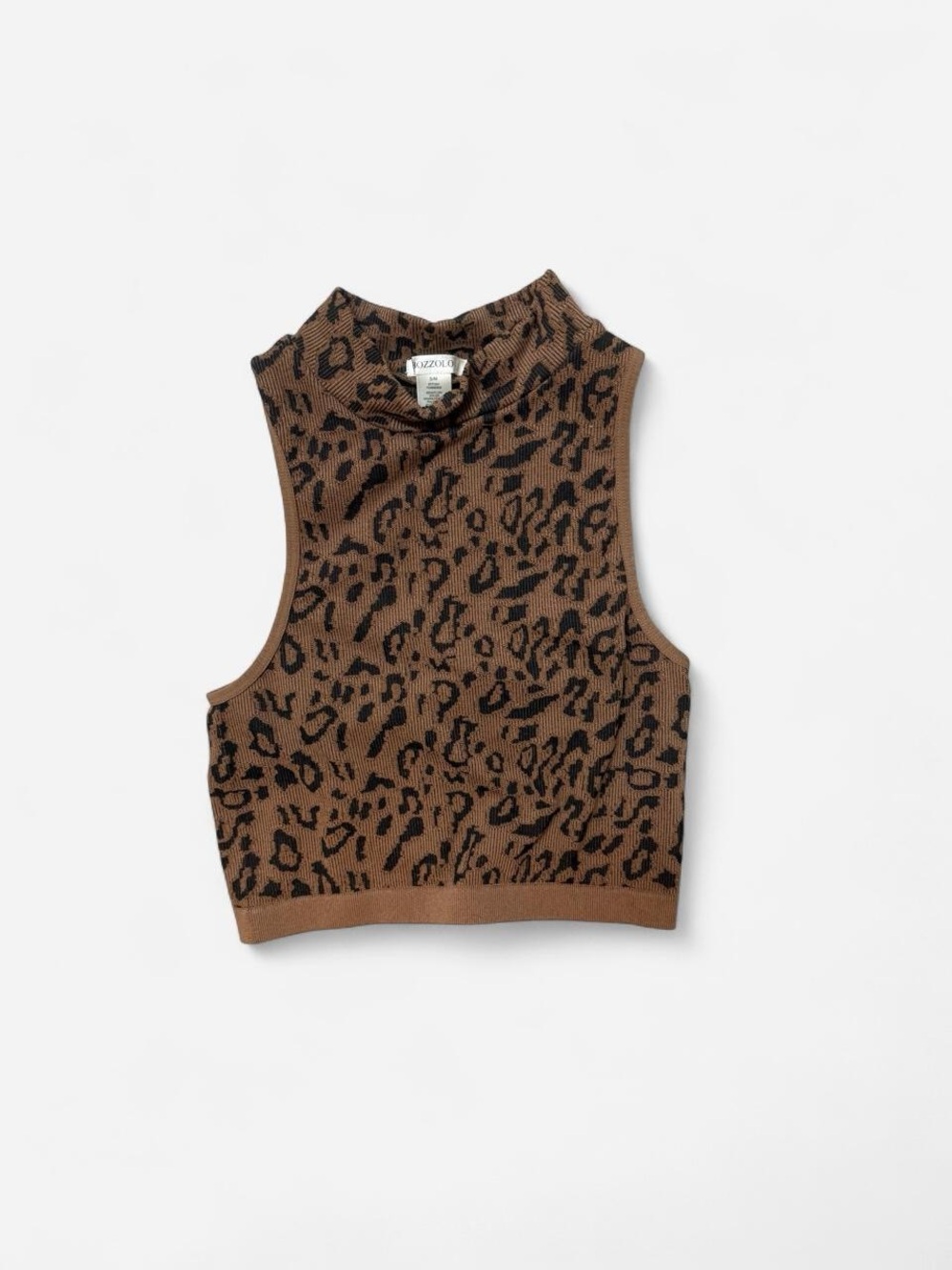 Bozzolo Brown and Black Leopard Print Mock Neck Tank